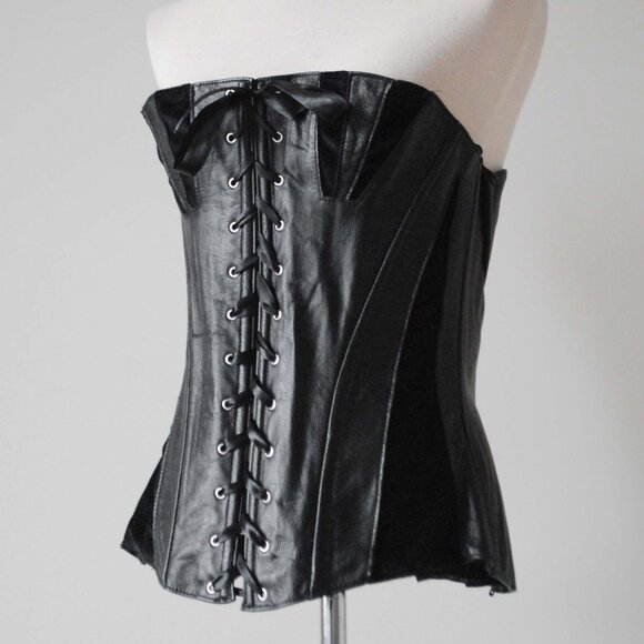 Vintage Allure Leather & Velveteen Corset - Picture 2 of 4
